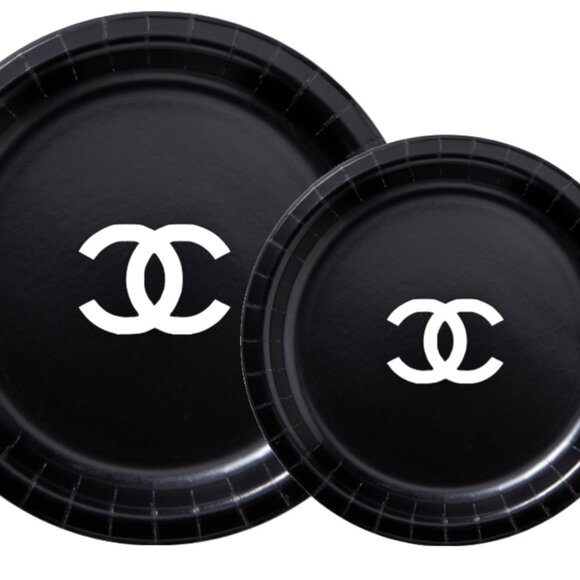 Custom Fashion Party Paper Plates, Napkins and Cups Set, Black with White, 60pcs - Picture 2 of 4